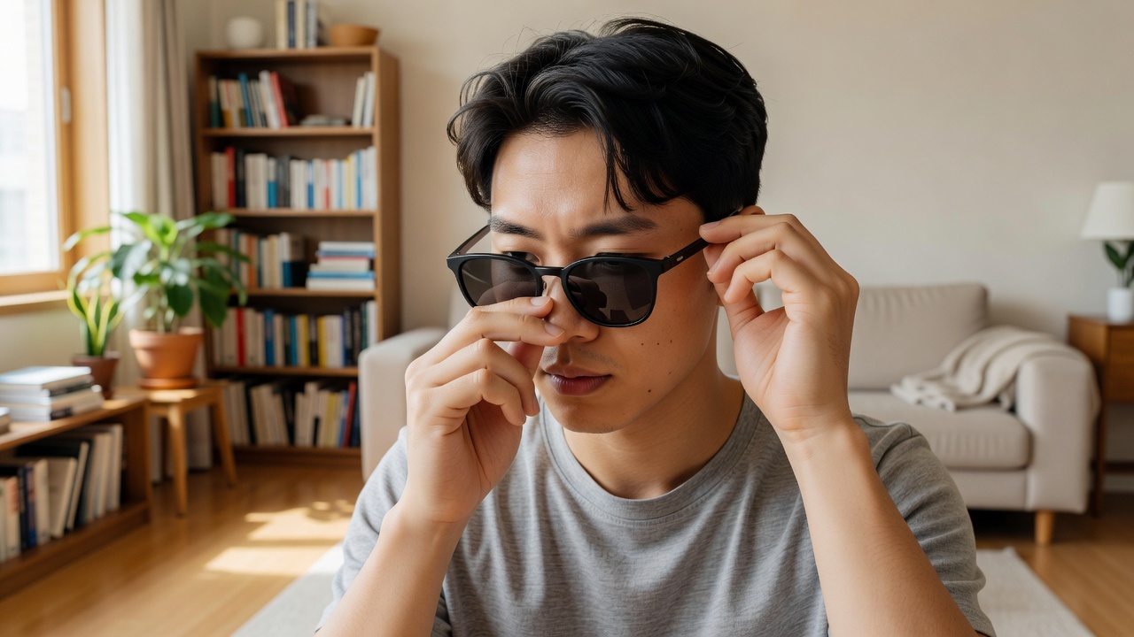 선그라스추천 기준으로 착용감 확인하는 모습