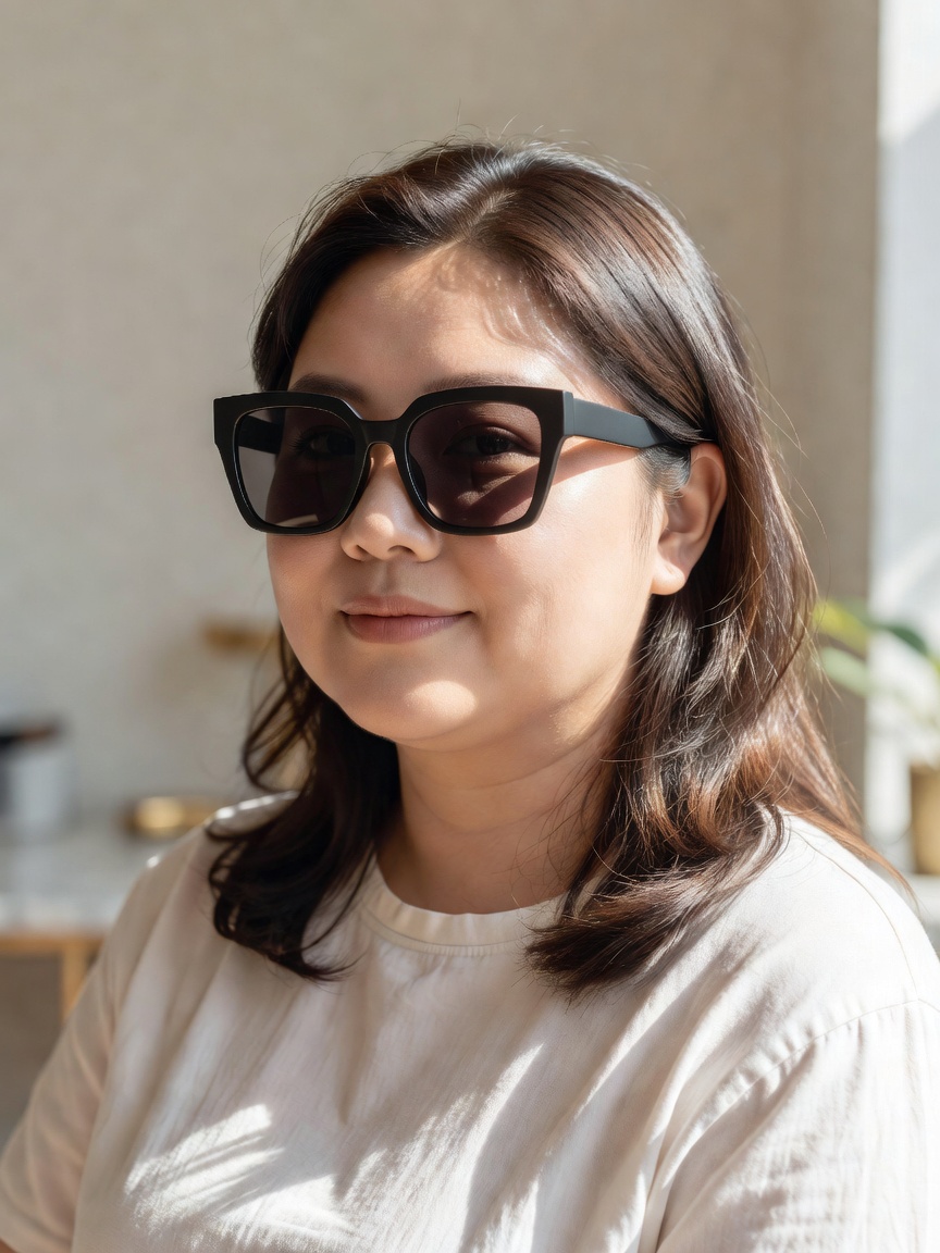 여자선글라스 얼굴형에 맞는 사각 프레임 착용 예시