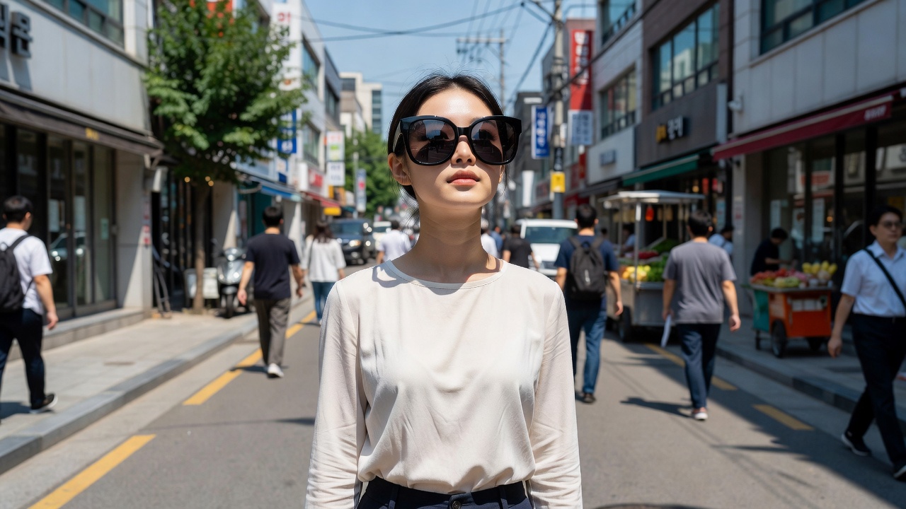 오버사이즈선글라스 착용 시 작은 얼굴에서 나타나는 비율 변화
